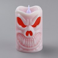 Halloween Resin LED Skull Light, Candle Tea Lights, for Halloween Party, Built-in Battery, Pink, 97x69.5x59mm(AJEW-Z004-01B)