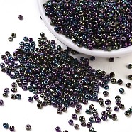 (Repacking Service Available) 8/0 Glass Seed Beads, Iris Round, Colorful, 3mm, Hole: 1mm, about 12g/bag(SEED-C018-3mm-603)