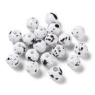 Printed Opaque Acrylic Round Beads, White, 7.5x7mm, Hole: 1.6mm, about 2380pcs/500g(ACRP-P001-01A-01)