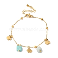 Summer Beach Nuggets Natural Amazonite & Ion Plating(IP) 304 Stainless Steel Charm Bracelets for Women Men, Golden, Fish, 6-1/2 inch(16.5cm)(BJEW-P326-05F-G)