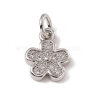 Brass Micro Pave Cubic Zirconia Charms, with Jump Rings, Flower Charm, Platinum, 9.5x7.5x1.5mm, Hole: 3mm (ZIRC-F132-71P)