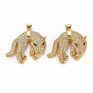 Brass Micro Pave Clear Cubic Zirconia Pendants, Nickel Free, Leopard, Real 18K Gold Plated, 25x25x5.5mm, hole: 3.5x2.5mm(ZIRC-N039-199-NF)