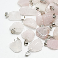 Natural Rose Quartz Pendants, with Stainless Steel Snap On Bails, Nuggets, 20~30x12~18x7~15mm, Hole: 6x4mm(G-T085-07)