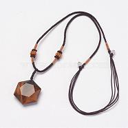 Natural Tiger Eye Pendant Necklaces, with Nylon Cord, 10.6 inch~13.7 inch(27cm~35cm)(NJEW-P157-03)