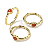 Heart Natural Carnelian Adjustable Rings, Brass Ring for Women, Long-Lasting Plated, Lead Free & Cadmium Free, Golden, Inner Diameter: 18mm(RJEW-Q818-02G-01)