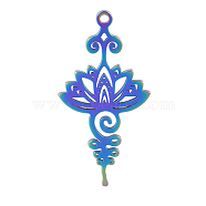 Stainless Steel Pendants, Lotus Charms, Rainbow Color, 34x17x1.5mm, Hole: 1.2mm(RELI-PW0002-06M)