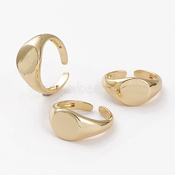 Brass Cuff Rings, Open Rings, Oval Signet Rings, Long-Lasting Plated, Golden, US Size 6, Inner Diameter: 17mm(X-RJEW-C101-03G)