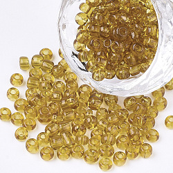 Glass Seed Beads, Transparent, Round, Round Hole, Dark Goldenrod, 8/0, 3mm, Hole: 1mm, about 1111pcs/50g, 50g/bag, 18bags/2pounds(SEED-US0003-3mm-2C)