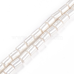 Electroplated Shell Pearl Beads Strands, Polished, Column, White, 9.5~11.5x8mm, Hole: 0.8mm, about 35pcs/strand, 15.55 inch(39.5cm)(BSHE-G027-07B-01)