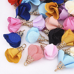 Cloth Pendants, with Iron Findings, Flower, Light Gold, Mixed Color, 22~25x16~26mm, Hole: 2mm(FIND-S300-22)