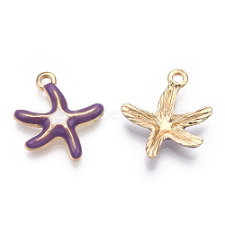 Alloy Enamel Pendants, Cadmium Free & Lead Free, Starfish Shape, Light Gold, Dark Orchid, 19.5x17x3.5mm, Hole: 1.6mm(ENAM-T009-60B-RS)