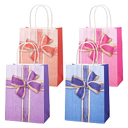 Rectangle Paper Gift Storage Bags with Handle, Bowknot Print Shopping Bags, Mixed Color, 15x8x21cm(CARB-TAC0003-01)