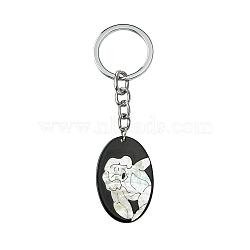 Acrylic & Shell Keychains, with Alloy Split Key Rings, Oval, 9.6cm, Pendant: 40mm(KEYC-YW00009-06)