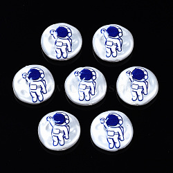 3D Printed ABS Plastic Imitation Pearl Beads, Flat Round with Astronauts, Blue, 18x5.5mm, Hole: 0.8~1.2mm(KY-S168-011)