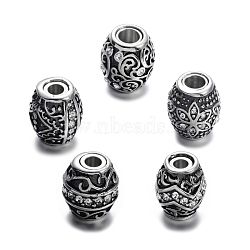 Mixed Shape Retro Carve 304 Stainless Steel Rhinestone Barrel Magnetic Clasps with Glue-in Ends, Antique Silver, Crystal, 12~13x10.5~11mm, Hole: 3~4mm(STAS-E108-45M)