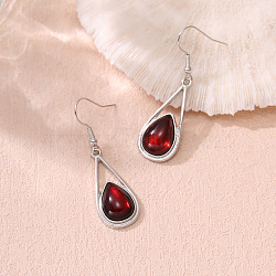 Women's Alloy Earrings, Dangle Earrings, Teardrop, Platinum, Dark Red, 45x14mm(WG4D4D9-03)