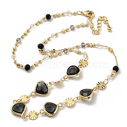 Faceted Heart Glass Beads Bib Necklaces, Brass Chain Neckalces, Golden, 16.34 inch(41.5cm)(NJEW-R263-19G)
