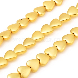 Electroplated Non-magnetic Synthetic Hematite Beads Strands, Frosted, Heart, Golden Plated, 8x8x3mm, Hole: 0.8mm, about 55pcs/Strand, 15.75 inch(40cm)(G-F682-06A-G)