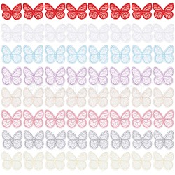 64Pcs 8 Colors  Butterfly Organgza Lace Embroidery Ornament Accessories, Applique Patch, Sewing Craft Decoration, Mixed Color, 42.5x44.5x1mm, 8pcs/color(DIY-GF0006-89)