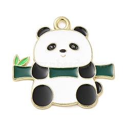 Alloy Pendants, with Enamel, Panda Charm, Golden, White, 25.5x27x1mm, Hole: 2mm(ENAM-H041-06G)