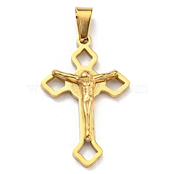 PVD Vacuum Plating 304 Stainless Steel Pendants, Crucifix Cross Charm, Golden, 31x20x5mm, Hole: 7x3mm(STAS-D087-02G)