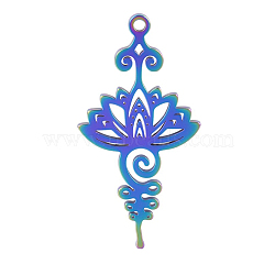 Stainless Steel Pendants, Lotus Charms, Rainbow Color, 34x17x1.5mm, Hole: 1.2mm(RELI-PW0002-06M)
