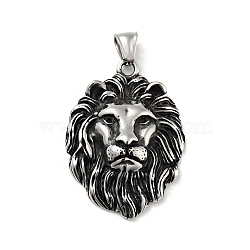 304 Stainless Steel Pendants, Lion, Antique Silver, 46.5x33.5x9mm, Hole: 4x6mm(STAS-C053-17AS)