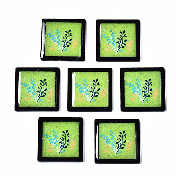 Printed Acrylic Pendants, with Glitter Powder, Square with Grass, Light Green, 33x33x2mm, Hole: 1.5mm