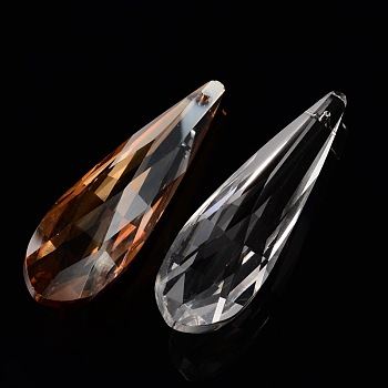 Faceted Teardrop Glass Pendants, Briolette Cut, Mixed Color, 76.5x22x18mm, Hole: 1mm
