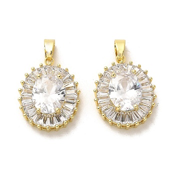 Brass Micro Pave Cubic Zirconia Pendants, with Glass, Long-Lasting Plated, Oval, Golden, 19.5x15x6mm, Hole: 4x3mm