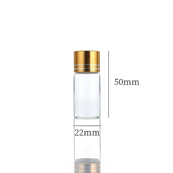 Clear Glass Bottles Bead Containers, Screw Top Bead Storage Tubes with Aluminum Cap, Column, Golden, 2.2x5cm, Capacity: 10ml(0.34fl. oz)