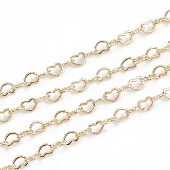 3.28 Feet Brass Heart Link Chains, Soldered, Real 18K Gold Plated, 2x1.5x0.2mm