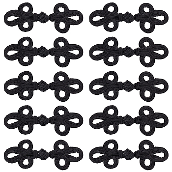 Handmade Chinese Frogs Knots Buttons, Polyester Button, Black, 53x145x4mm