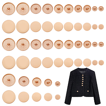 WADORN 50Pcs 5 Style 1-Hole Alloy Shank Buttons, Flat Round, Golden, 10~25x6.5~8mm, Hole: 2~2.5mm, 10pcs/style