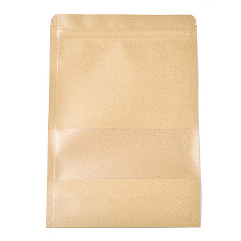 Resealable Kraft Paper Bags, Resealable Bags, Small Kraft Paper Stand up Pouch, with Window, Moccasin, 26.2x18.2cm