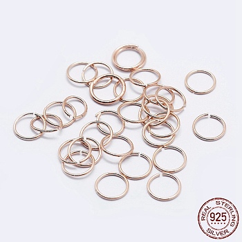 925 Sterling Silver Open Jump Rings, Round Rings, Rose Gold, 21 Gauge, 6x0.7mm, Inner Diameter: 4mm, about 149pcs/10g