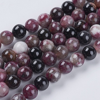 Natural Tourmaline Beads Strands, Round, 8mm, Hole: 1mm, about 46pcs/strand, 15"