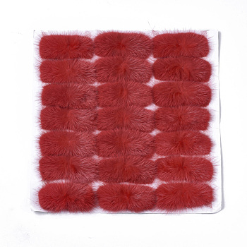 Faux Mink Fur Rectangle Decoration, Pom Pom Ball, for DIY Bowknot Hair Accessories Craft, Red, 8~8.5x3.7~4cm, about 21pcs/board