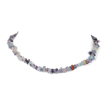 Natural Fluorite Chip Beaded Necklace, Golden, 15.94~15.98 inch(40.5~40.6cm)