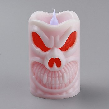 Halloween Resin LED Skull Light, Candle Tea Lights, for Halloween Party, Built-in Battery, Pink, 97x69.5x59mm