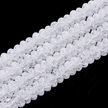 Synthetic Crackle Quartz Beads Strands, Rondelle, White, 9~10x4.5~6mm, Hole: 1.2mm, about 47pcs/strand, 15.5 inch