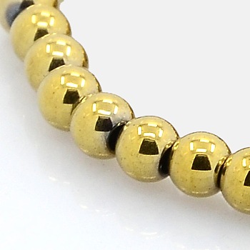 Round Non-magnetic Synthetic Hematite Beads Strands, Golden Plated, 3mm, Hole: 1mm, about 136pcs/strand, 15.7 inch