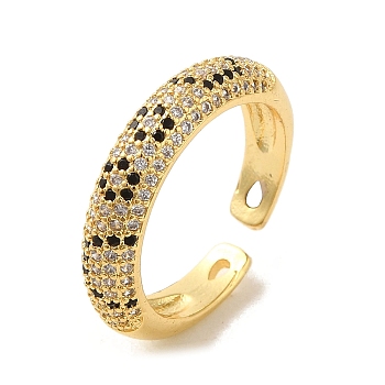 Flower Brass Micro Pave Clear Cubic Zirconia Cuff Rings for Women, Real 18K Gold Plated, Adjustable