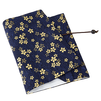 Sakura Pattern Cloth Book Covers, Notebook Wraps, Rectangle, Midnight Blue, 214x164x3mm