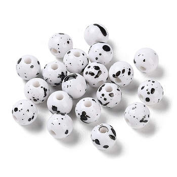 Printed Opaque Acrylic Round Beads, White, 7.5x7mm, Hole: 1.6mm, about 2380pcs/500g