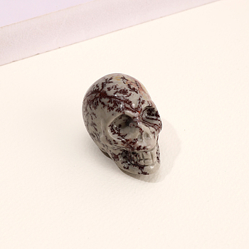 Natural Dendritic Jasper Skull Figurine Display Decorations, Energy Stone Ornaments, 40x25x27mm