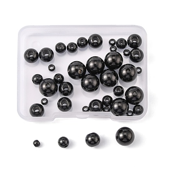 Unicraftale 40Pcs 4 Style 304 Stainless Steel Beads, Round, Electrophoresis Black, 4~10mm, Hole: 2~3mm, 10pcs/style