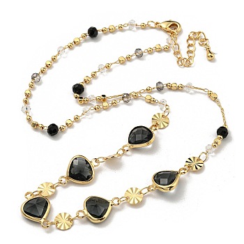Faceted Heart Glass Beads Bib Necklaces, Brass Chain Neckalces, Golden, 16.34 inch(41.5cm)