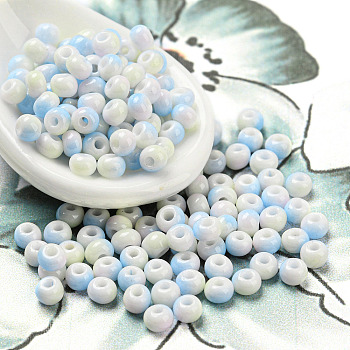 Two Tone Opaque Colours Glass Seed Beads, Round, Light Sky Blue, 3x2.5mm, Hole: 0.9mm, about 170pcs/bag