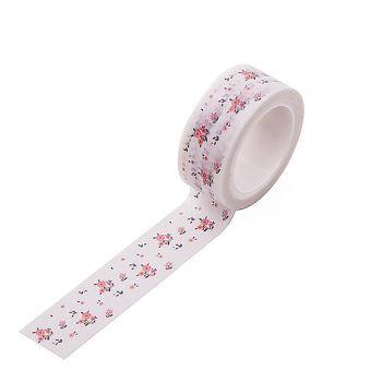 DIY Scrapbook Decorative Paper Tapes, Adhesive Tapes, Flower, White, 15mm, 5m/roll(5.46yards/roll)
